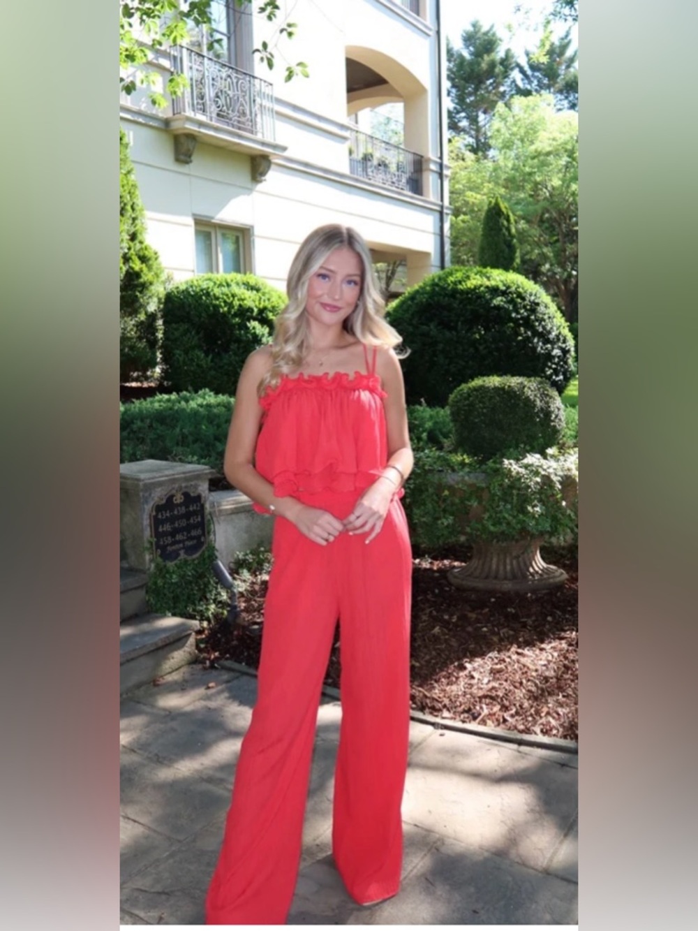 vestique Red Ruffle-Detail Wide-Leg 2 Piece Set*
